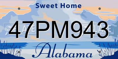 47PM943 Alabama License Plate