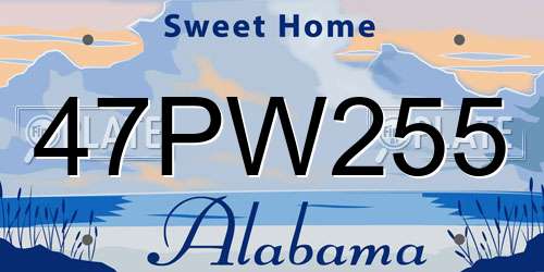 47PW255 Alabama License Plate