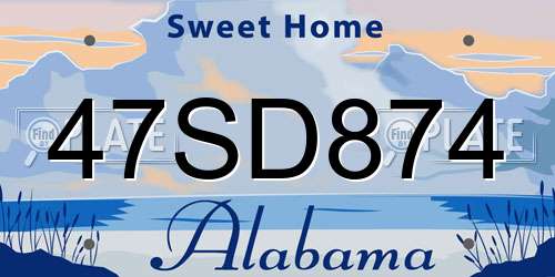 47SD874 Alabama License Plate