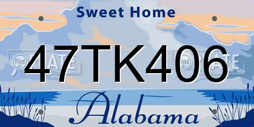 47TK406 Alabama License Plate