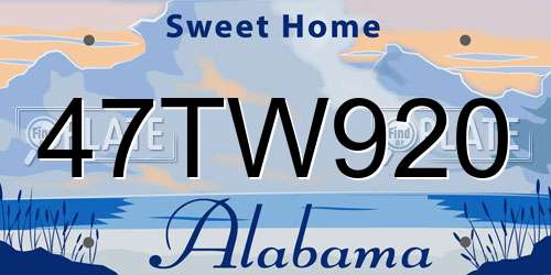 47TW920 Alabama License Plate