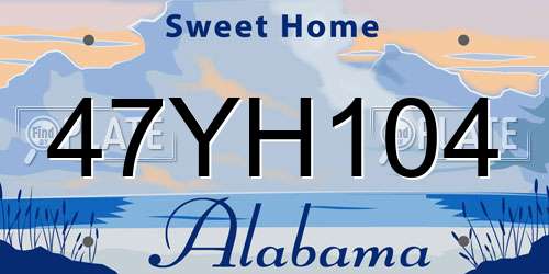 47YH104 Alabama License Plate