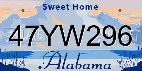 47YW296 Alabama License Plate