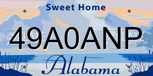 49A0ANP Alabama License Plate