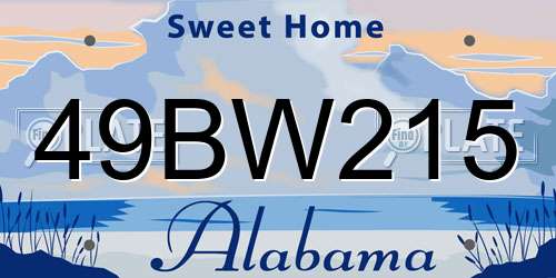 49BW215 Alabama License Plate