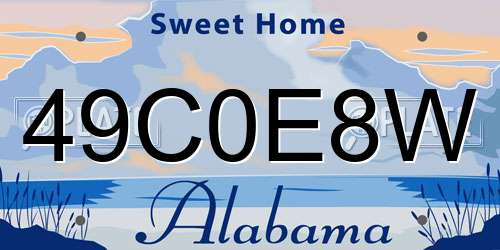 49C0E8W Alabama License Plate