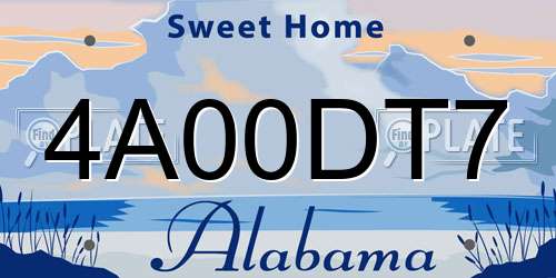 4A00DT7 Alabama License Plate