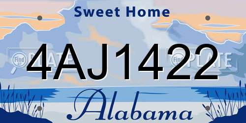 4AJ1422 Alabama License Plate