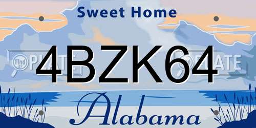 4BZK64 Alabama License Plate