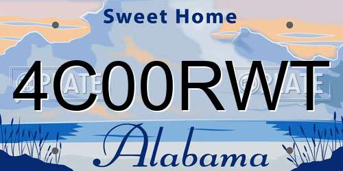 4C00RWT Alabama License Plate