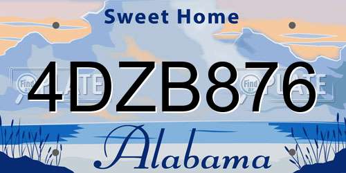 4DZB876 Alabama License Plate