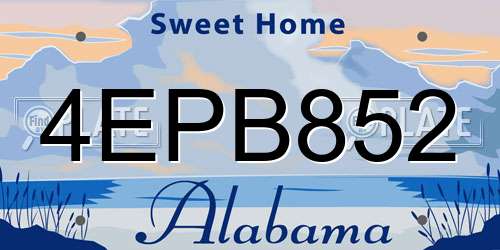 4EPB852 Alabama License Plate