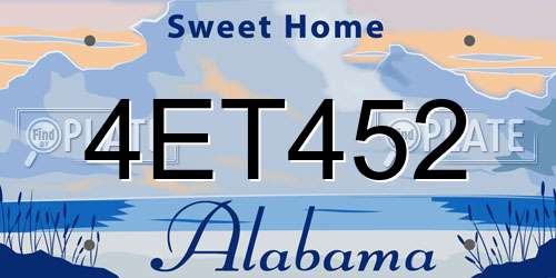 4ET452 Alabama License Plate
