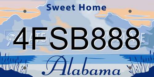 4FSB888 Alabama License Plate
