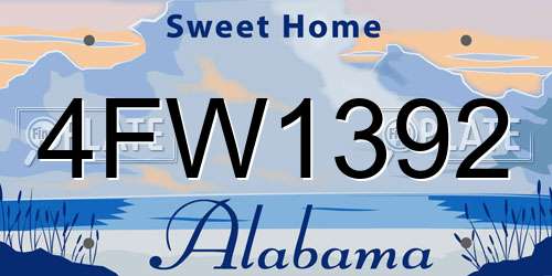 4FW1392 Alabama License Plate