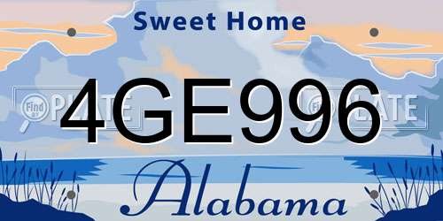 4GE996 Alabama License Plate