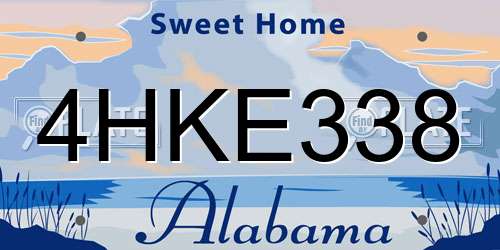4HKE338 Alabama License Plate