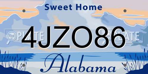 4JZO86 Alabama License Plate