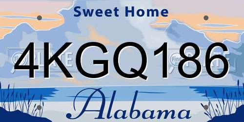 4KGQ186 Alabama License Plate