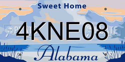 4KNE08 Alabama License Plate