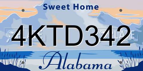 4KTD342 Alabama License Plate