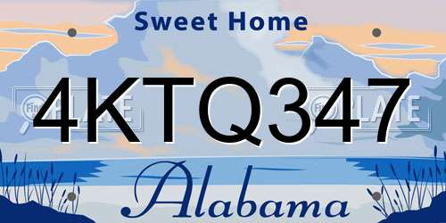 4KTQ347 Alabama License Plate