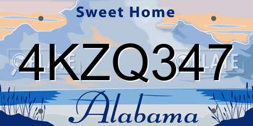 4KZQ347 Alabama License Plate