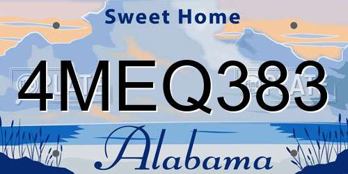 4MEQ383 Alabama License Plate