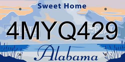 4MYQ429 Alabama License Plate
