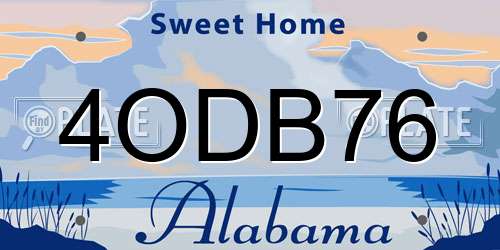 4ODB76 Alabama License Plate