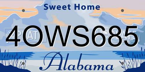 4OWS685 Alabama License Plate