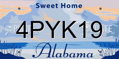 4PYK19 Alabama License Plate