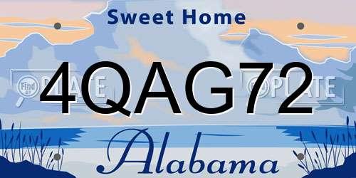 4QAG72 Alabama License Plate