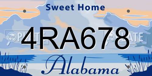 4RA678 Alabama License Plate