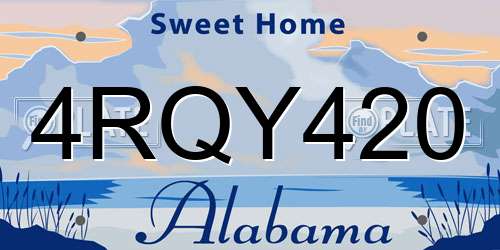 4RQY420 Alabama License Plate