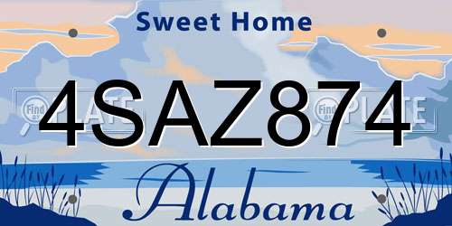 4SAZ874 Alabama License Plate