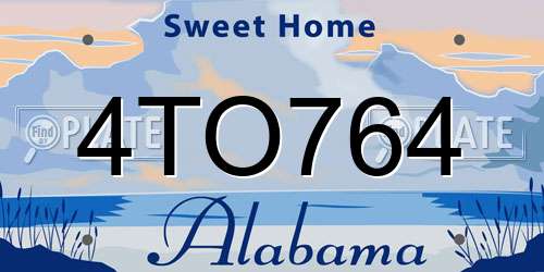 4TO764 Alabama License Plate