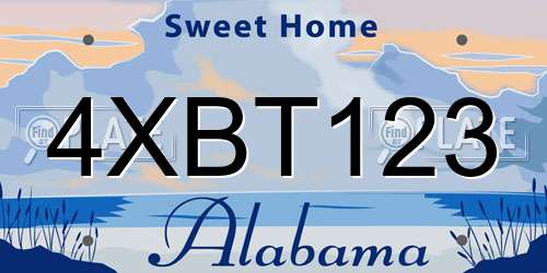 4XBT123 Alabama License Plate