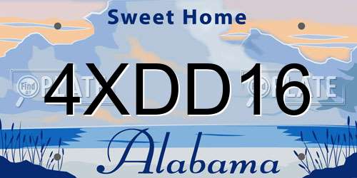 4XDD16 Alabama License Plate