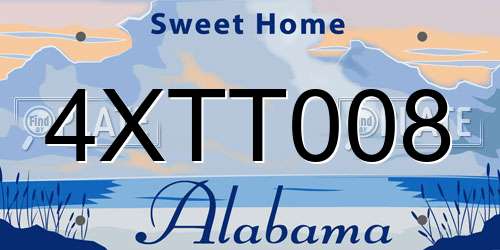 4XTT008 Alabama License Plate