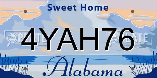 4YAH76 Alabama License Plate