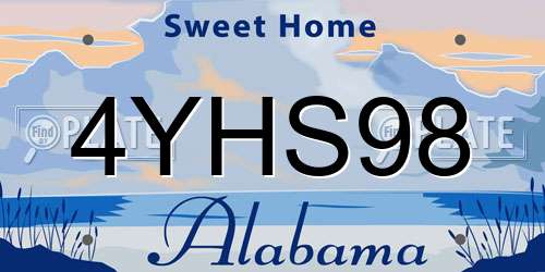 4YHS98 Alabama License Plate