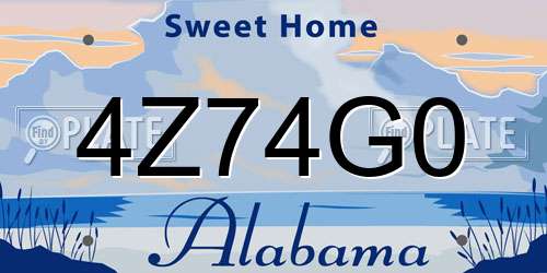 4Z74G0 Alabama License Plate