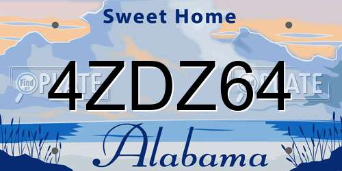 4ZDZ64 Alabama License Plate