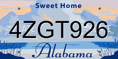 4ZGT926 Alabama License Plate