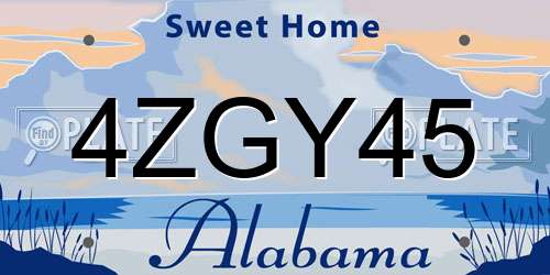 4ZGY45 Alabama License Plate