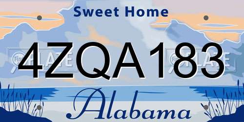 4ZQA183 Alabama License Plate