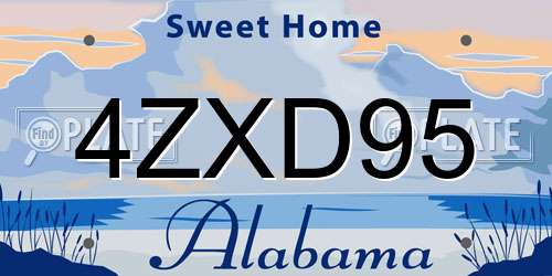 4ZXD95 Alabama License Plate