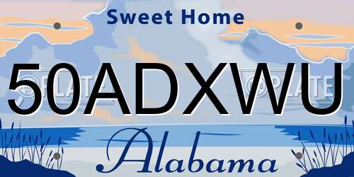 50ADXWU Alabama License Plate