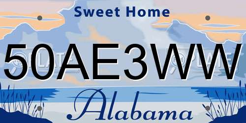 50AE3WW Alabama License Plate